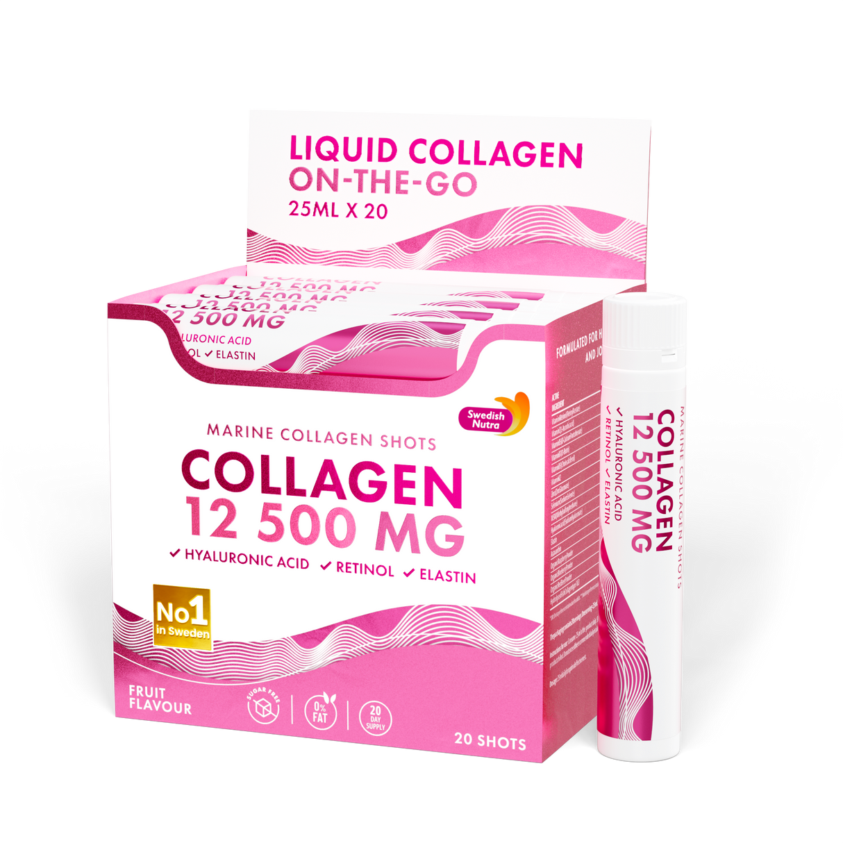 Collagène de poisson 12 500 mg avec du rétinol, de l'élastine et de l'acide hyaluronique - 20 x 25 ml