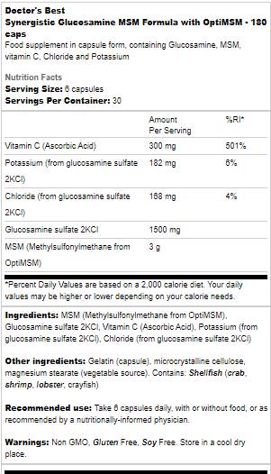 Formule Synergique Glucosamine MSM | Avec OptimSm - 180 capsules