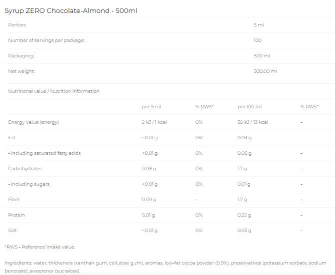 Sirop Zero - Chocolate Amond - 500 ml