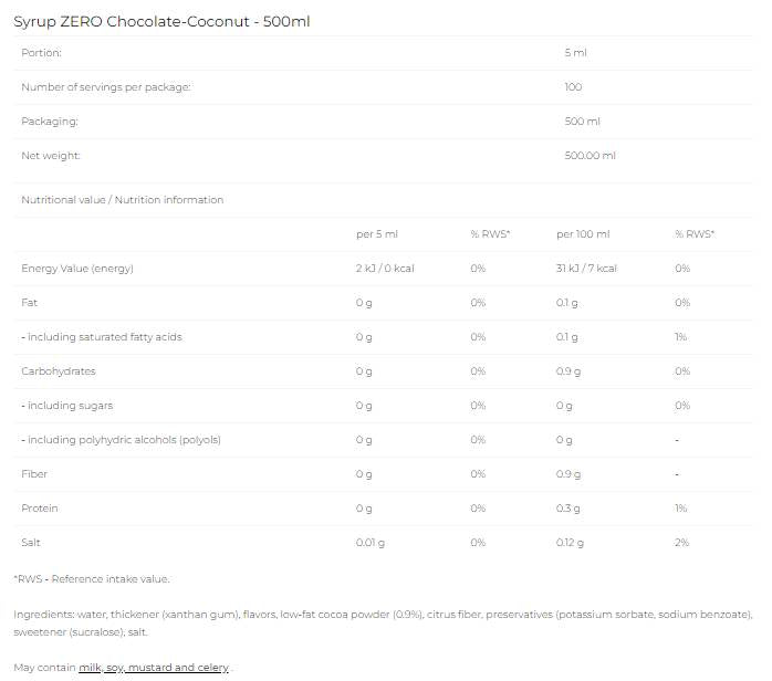 Sirop zéro - Coco au chocolat - 500 ml