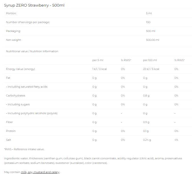 Sirop Zero - Strawberry - 500 ml