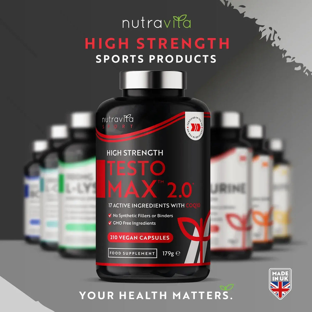 TESTOMAX™ 2.0 /210 gélules, 105 jours/ avec Ashwagandha KSM 66®, CoQ10 &amp; Racine de Maca <tc>Nutravita</tc>