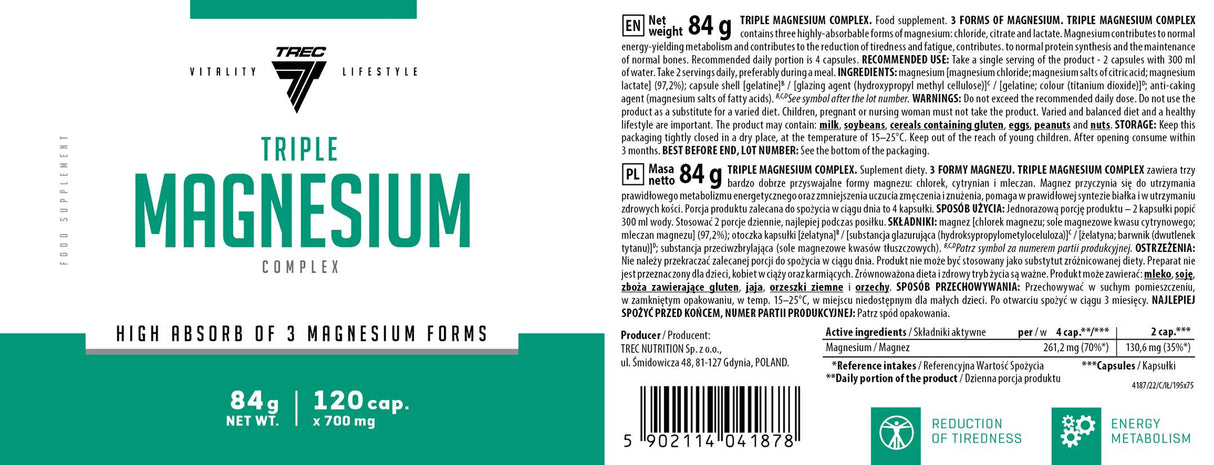 Complexe triple magnésium - 120 capsules