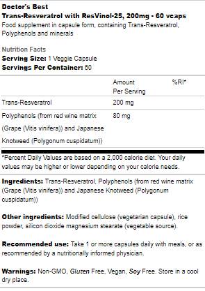 Trans-Resveratrol 200 mg | avec Resvinol-25 - 60 capsules