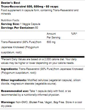 Trans-resveratrol 600 mg - 60 capsules