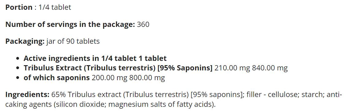 Tribulon Max - Tribulus terrestris 95% - 90 comprimés