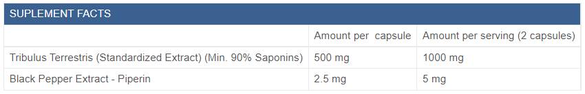 Tribulus 90% + pipérine - 90 capsules