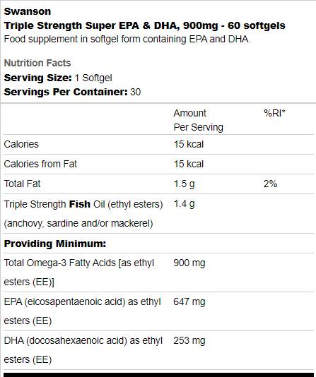 Triple force Super EPA et DHA 900 mg 60 softgels