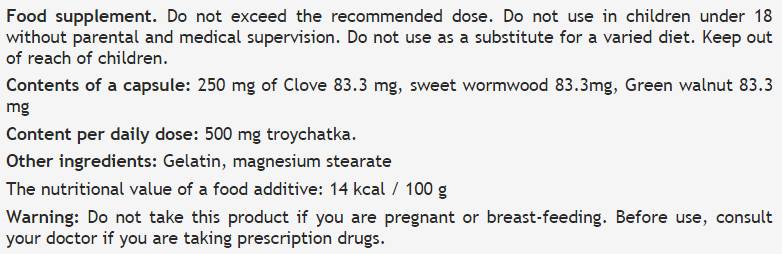 Troychatka 250 mg - 100 capsules