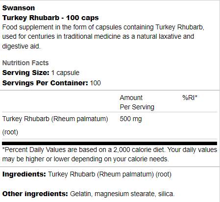 Rhubarbe de dinde 500 mg 100 capsules