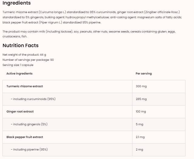 Curcuma + poivre noir + gingembre 90 capsules