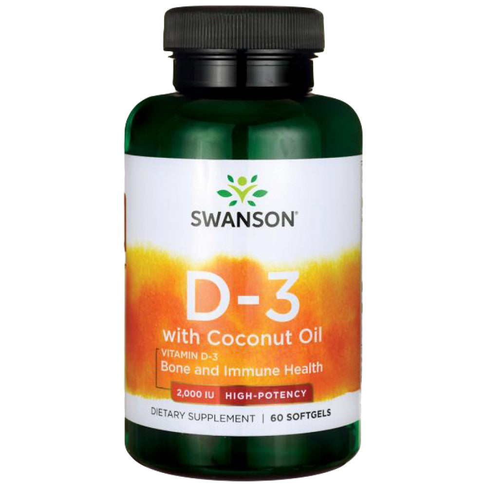 Ultra vitamine D-3 avec huile de noix de coco 2000 UI 60 capsules de gel