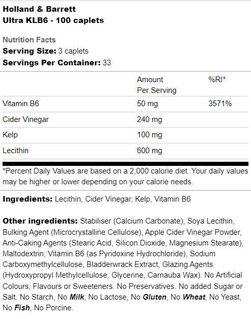 Ultra KLB6 | Vare, lécithine, b6 et vinaigre de cidre - 100 capsules
