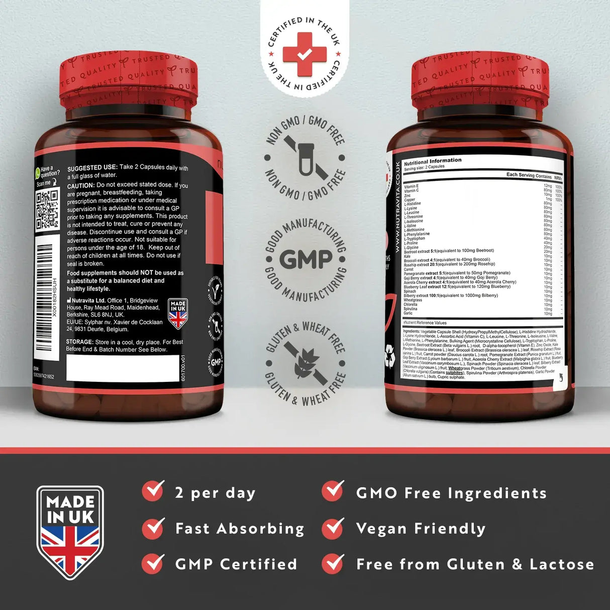 Complexe de formation de collagène végétalien 180 capsules végétales. <tc>Nutravita</tc>