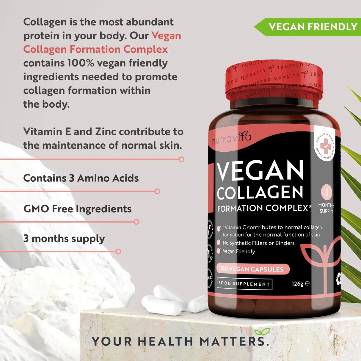 Complexe de formation de collagène végétalien 180 capsules végétales. <tc>Nutravita</tc>