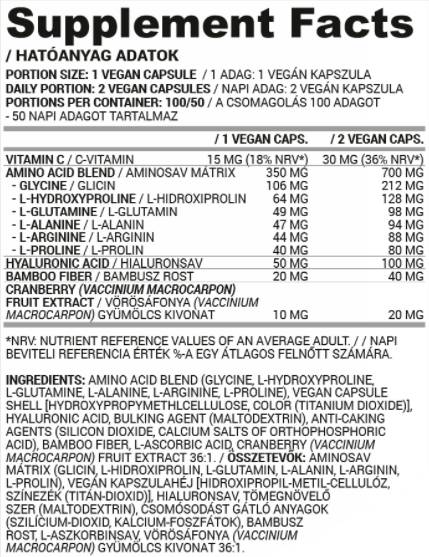 Support de collagène végétalien/avec acide hyaluronique et acides aminés - 100 capsules