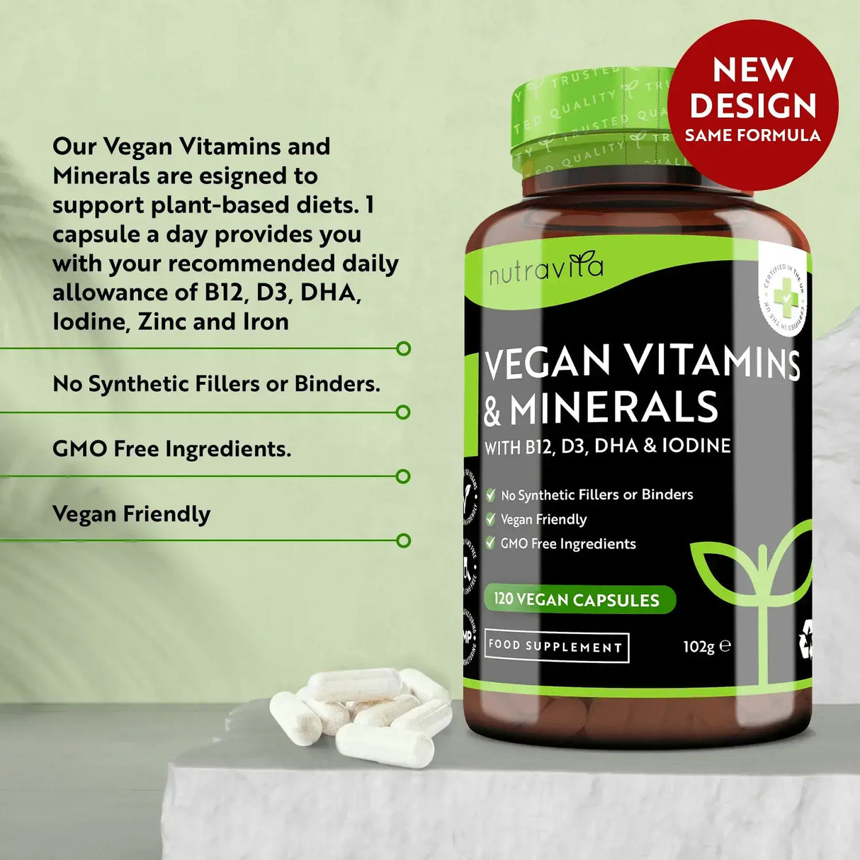 Multivitamines essentielles végétaliennes/120 capsules, 120 jours/ <tc>Nutravita</tc>