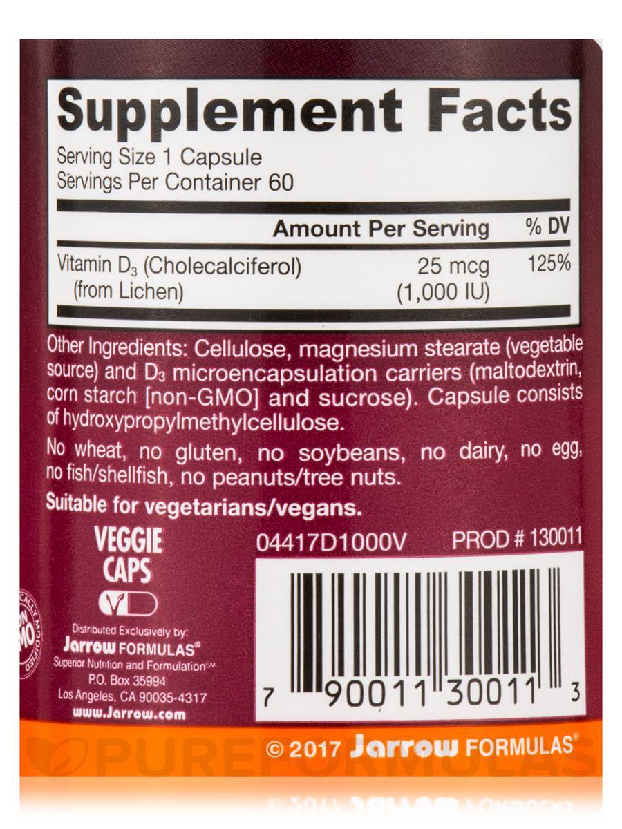 Vitamine végétalienne D3 1000 UI 60 Capsules