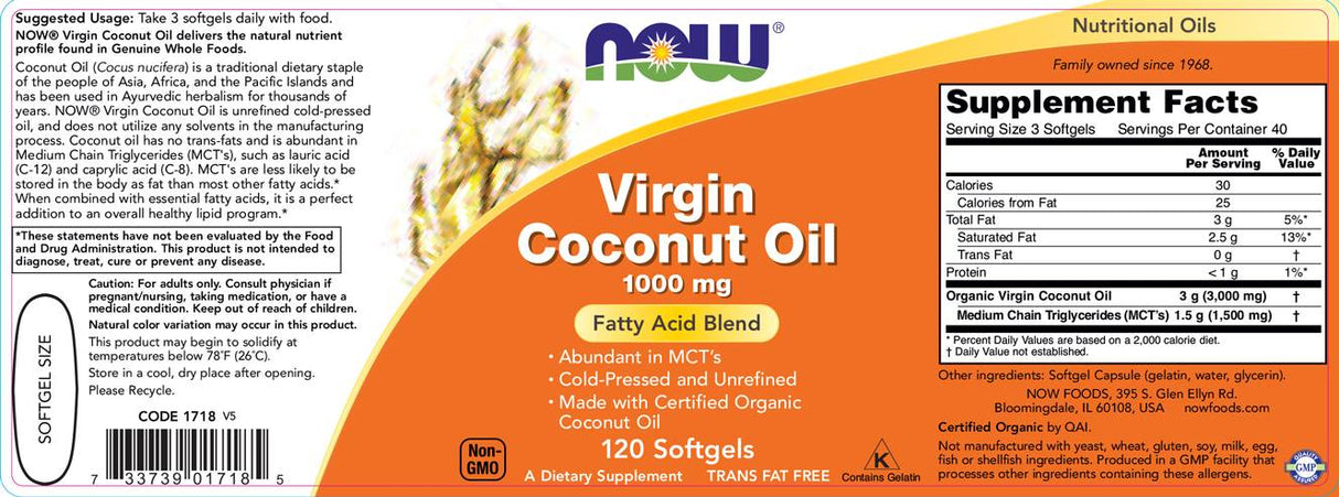 Huile de noix de coco vierge 1000 mg - 120 capsules de gel