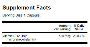 Vitamine B-12 500 MCG - 100 capsules