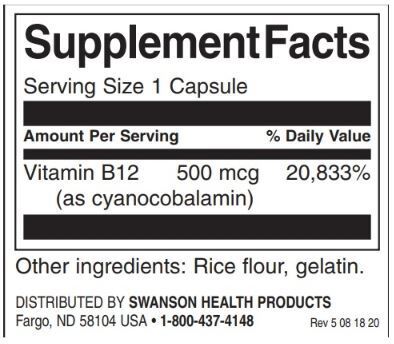 Vitamine B-12 500 MCG - 250 capsules