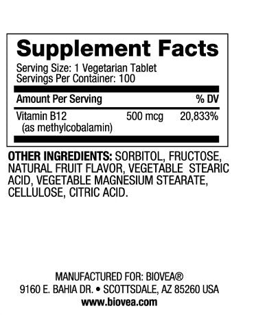 Vitamine B12 500 Methylcobalamine Dissolve rapide/100 Tabs