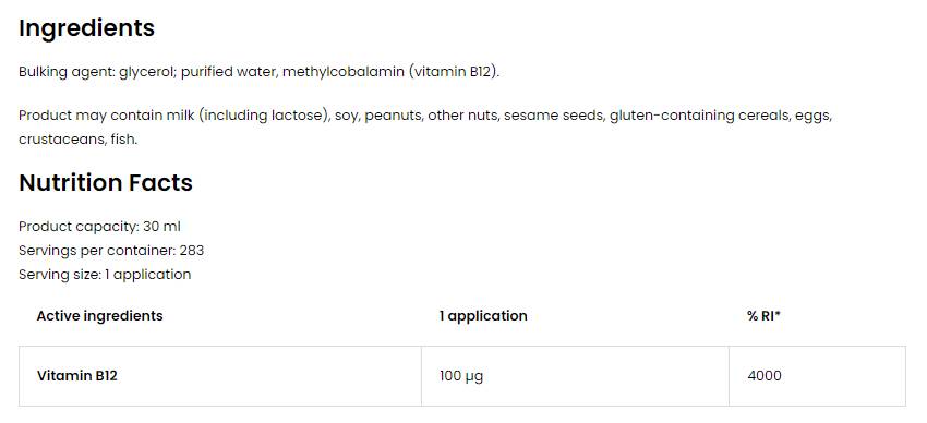 Vitamine B12 méthylcobalamine 100 mcg pulvérisation 30 ml