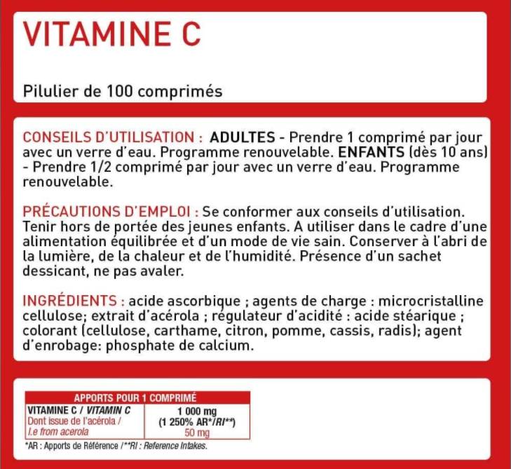 Vitamine C 1000 mg | Végétalien - 100 comprimés