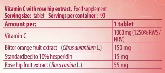 Vitamine C 1000/avec des hanches de rose et de l'orange amère - 90 comprimés