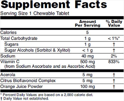 Vitamine C-500 à croquer - 100 comprimés à croquer