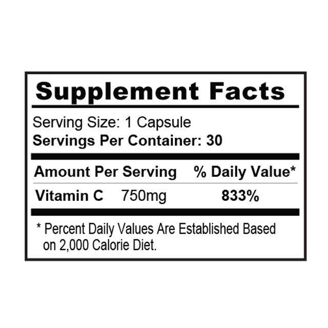 Vitamine C 750 mg/soutien du système immunitaire - 30 capsules