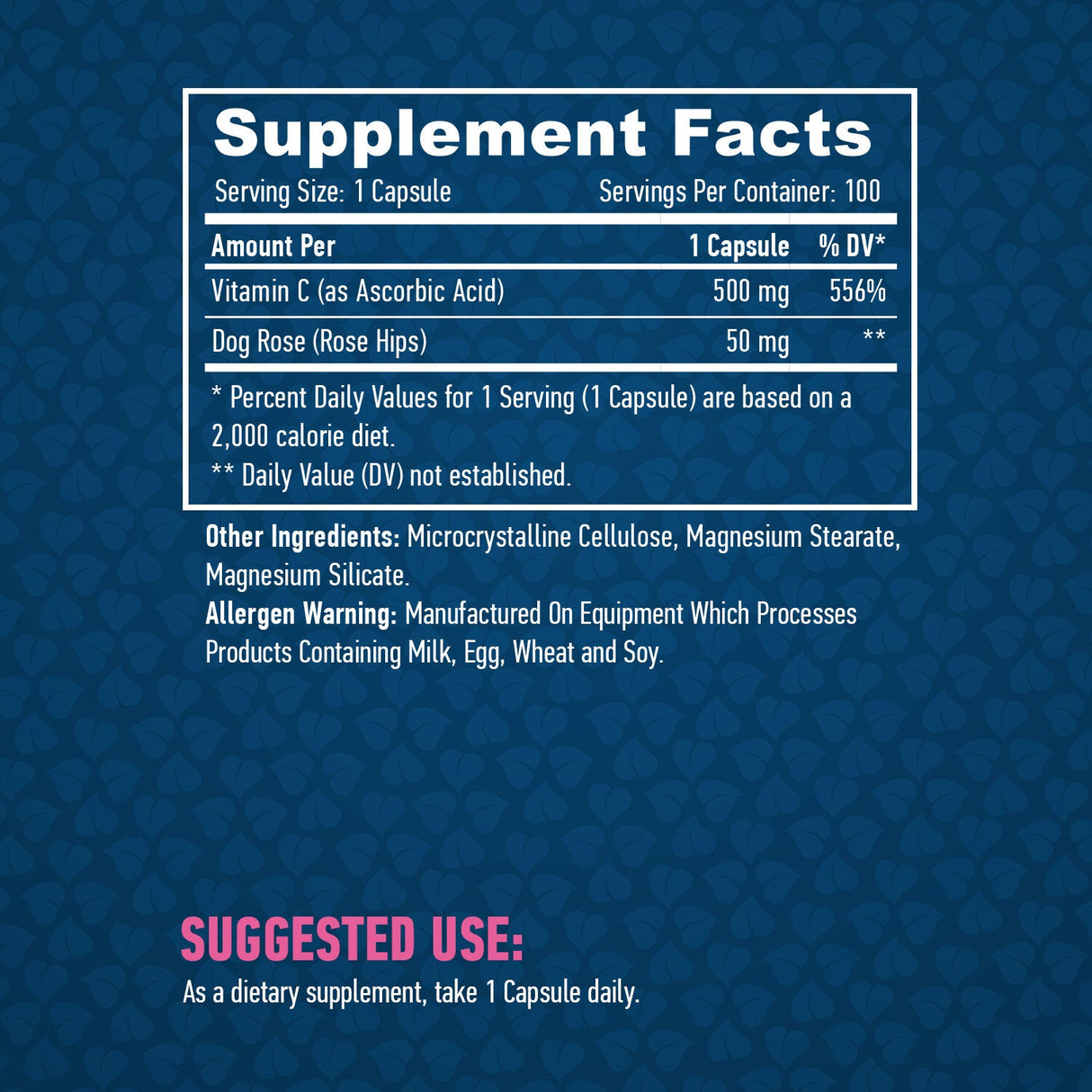 Vitamine C avec des hanches Rose 500 mg/100 Caps.
