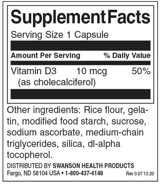 Vitamine D-3 400 UI - 250 capsules