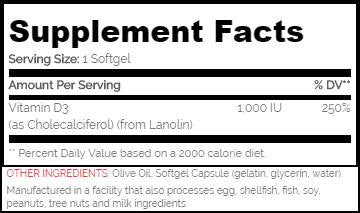 Vitamine D3 1000 UI - 180 capsules de gel