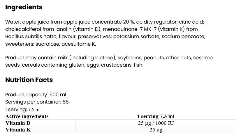 Vitamine D3 + K2 Liquide 500 ml