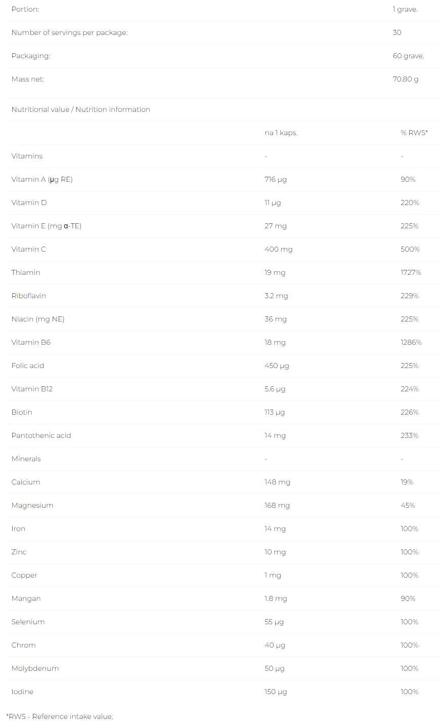 Vitamine Elite - 60 capsules