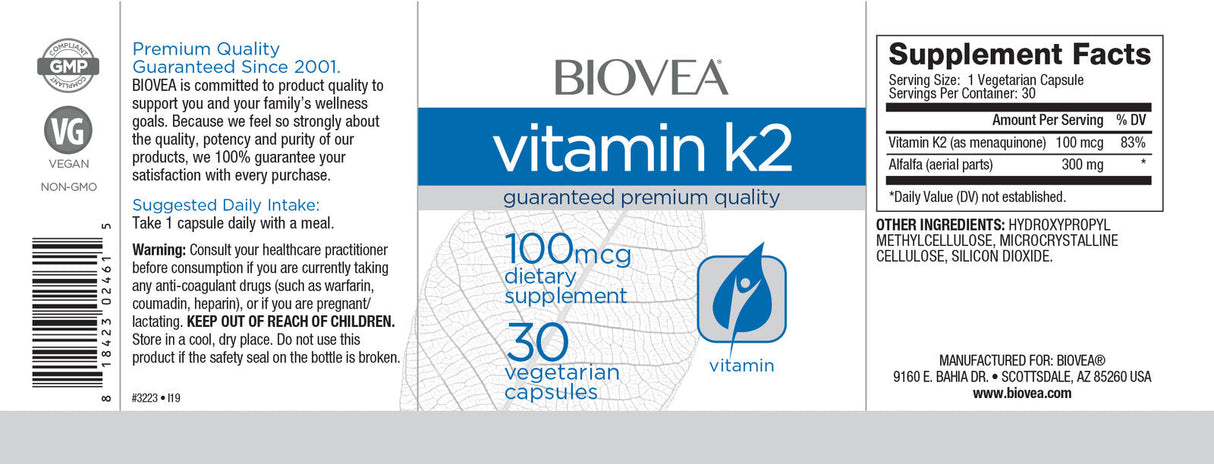 Vitamine K2 100 MCG/30 CAPS