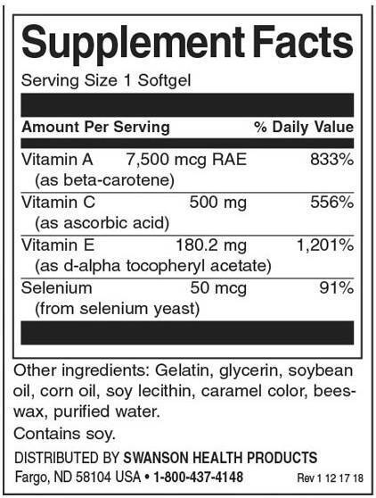 Vitamines A, C, E et sélénium - 60 capsules de gel