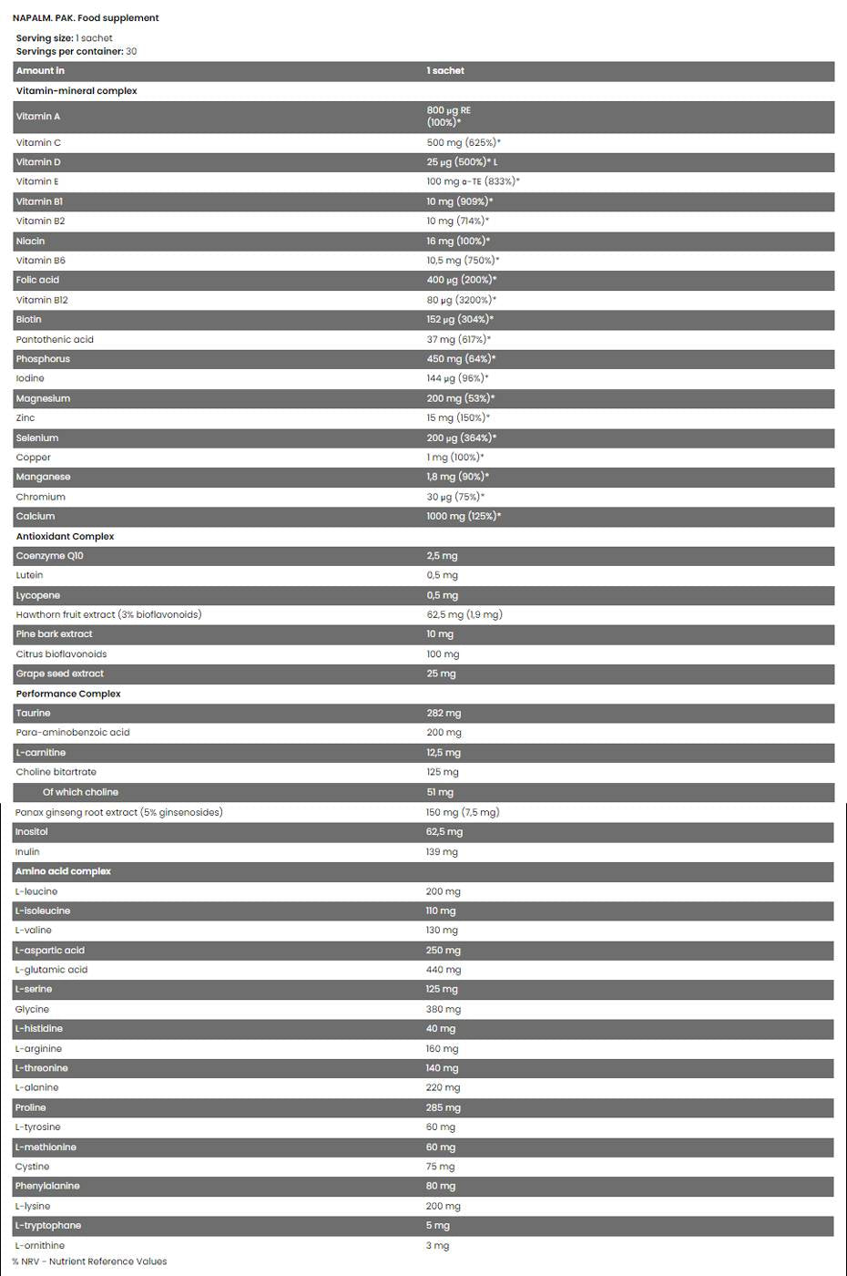 Xtreme napalm pak | Vitamines complètes, minéraux et formules antioxydantes - 30 paquets