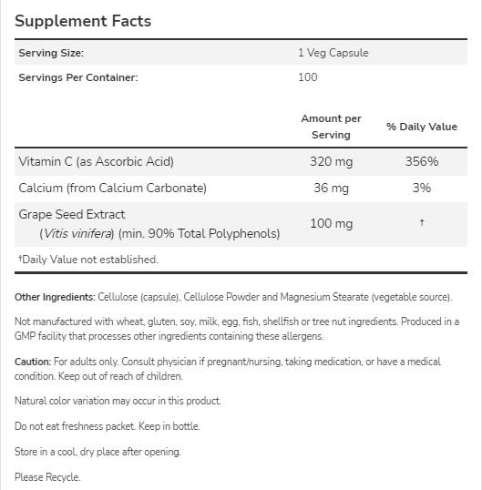 Graines de raisin 100 mg | Extrait standardisé - 200 capsules