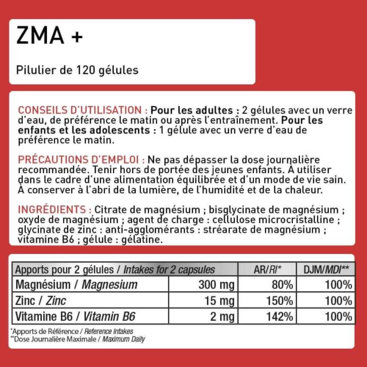 Zma + | Zinc + magnésium + B6 - 120 capsules