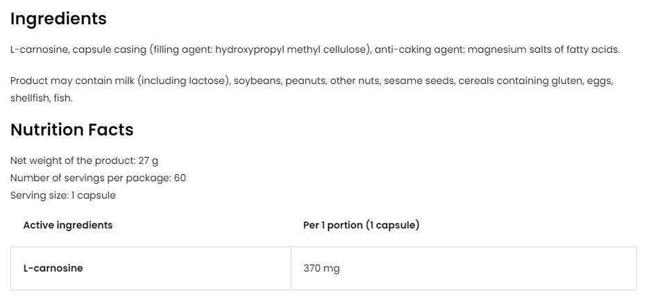 L-carnosine 370 mg 60 capsules