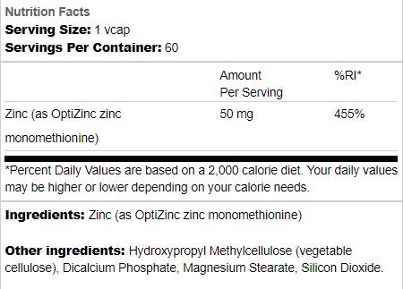 Zinc 50 mg | Comme optizinc - 60 capsules