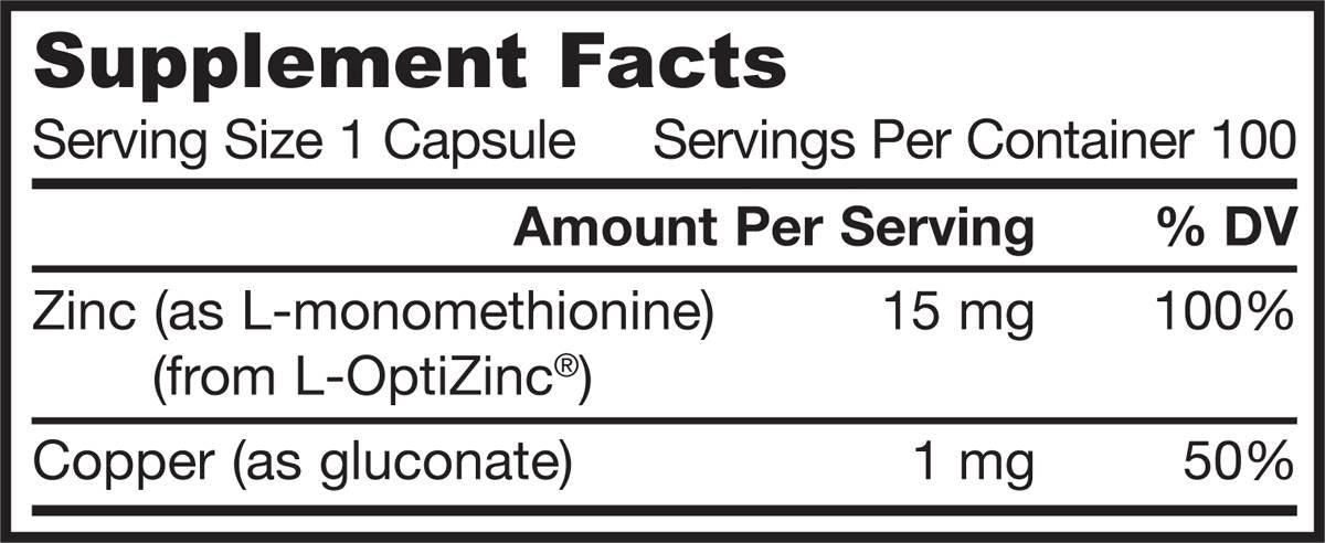 Balance zinc/L-opti Zinc 15 mg - 100 capsules