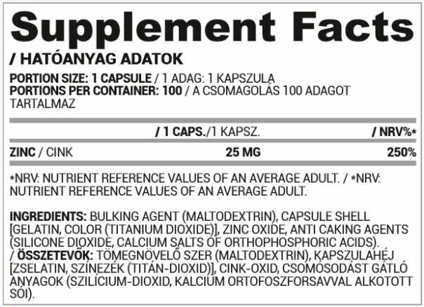 Caps de zinc | 25 mg d'oxyde de zinc - 30 capsules