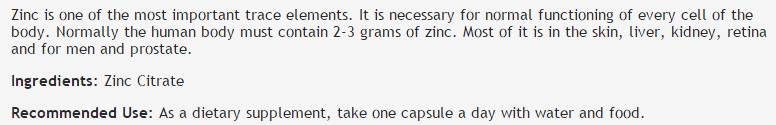 Citrate de zinc 30 mg - 100 capsules