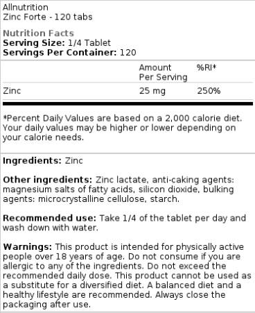 Zinc Forte | Lactate de zinc 25 mg - 120 comprimés