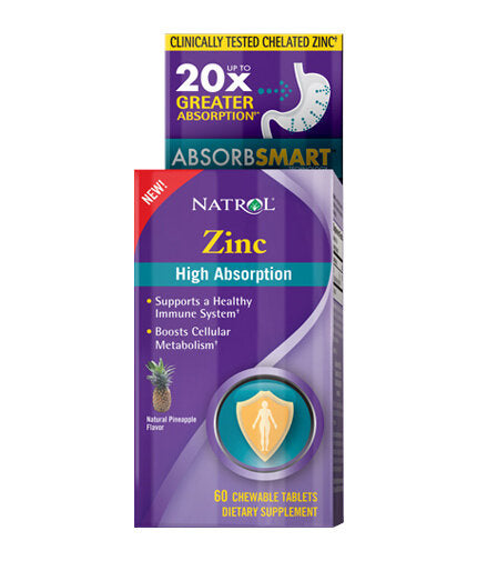 Absorption élevée en zinc 60 Tabs de mastication.