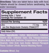 Absorption élevée en zinc 60 Tabs de mastication.