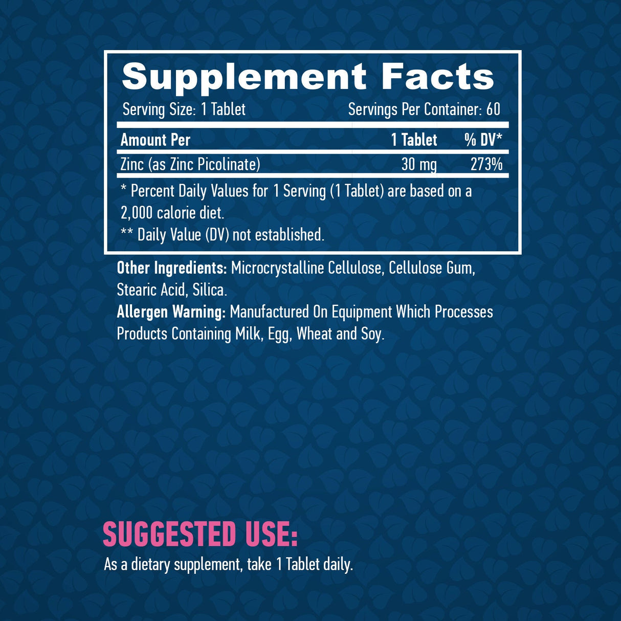 Picolinate de zinc 30 mg./60 onglets.